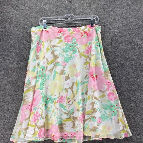 Nine West Skirt Women 14 White Floral A-Line Midi Lined Zipper Mid Rise Casual - Picture 3 of 8